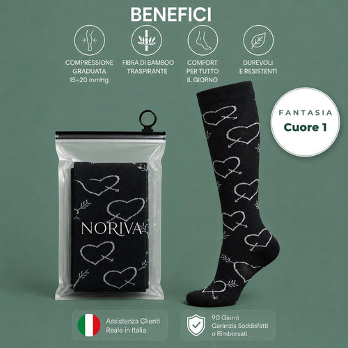 Calze BambooFlow™ a Compressione punta CHIUSA – Fantasia Cuori