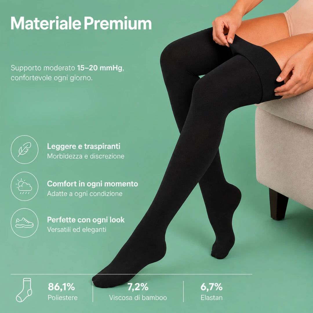 Materiale premium: supporto moderato 15-20 mmHg, leggero e traspirante