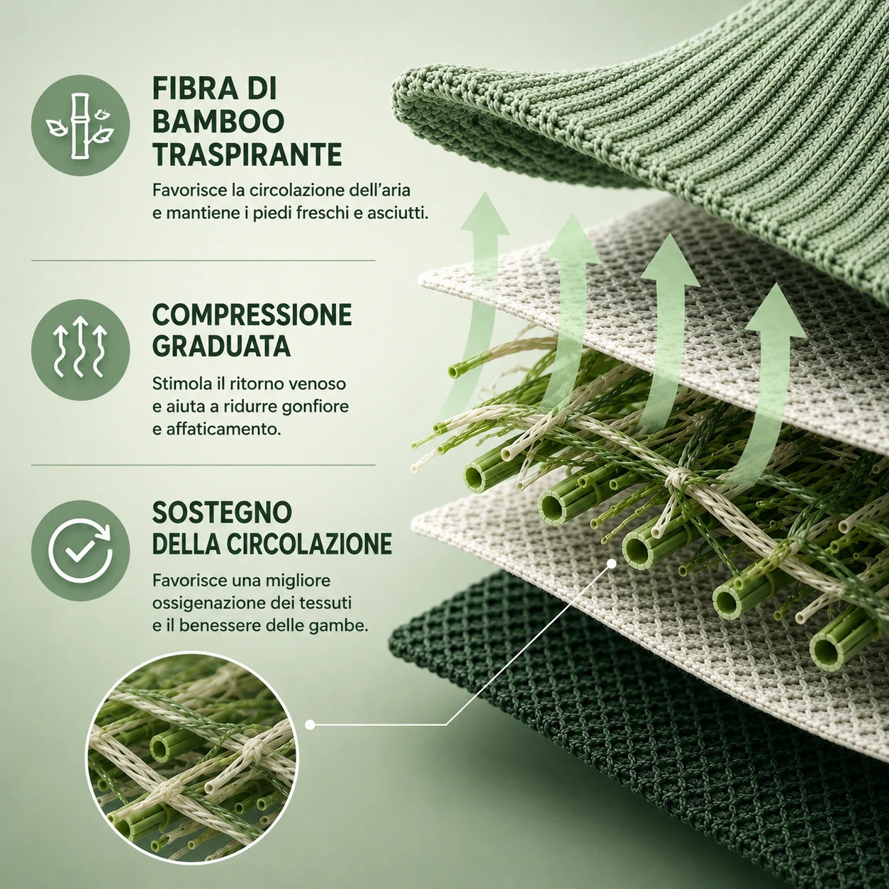 Fibra di bamboo traspirante e compressione graduata