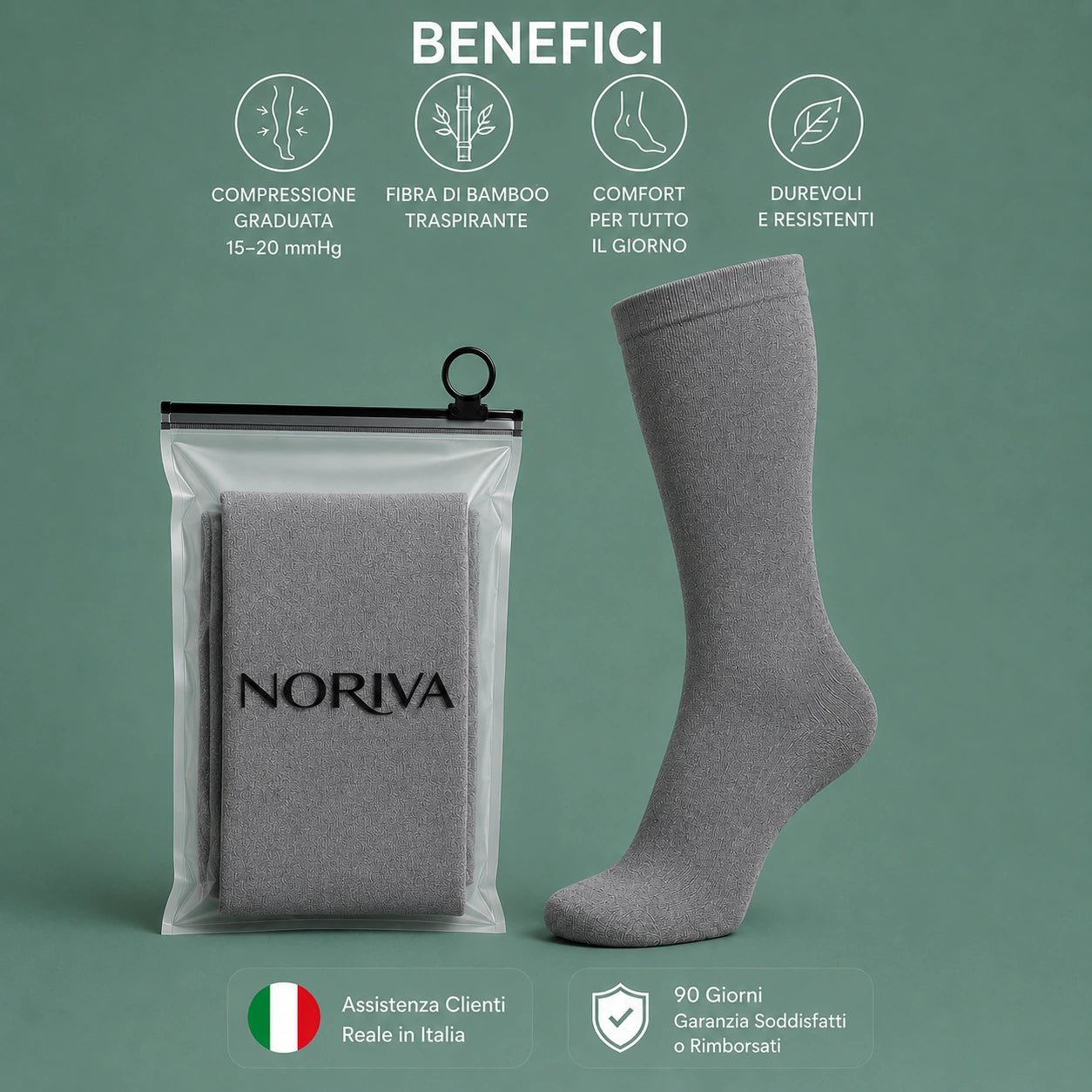 Calze a compressione Noriva da uomo: compressione graduata 15-20 mmHg e fibra di bamboo traspirante